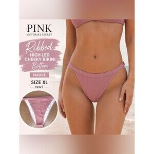 PINK Victoria’s Secret Ribbed Mauve High Leg Cheeky Bikini Bottom XL NWT